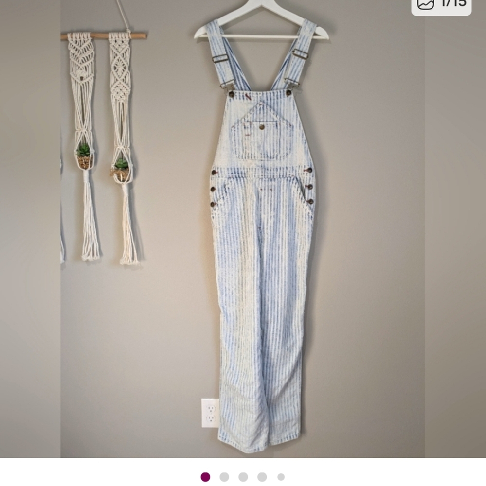Faherty Striped Train Engineer Light Wash Denim Jean Bib Overalls